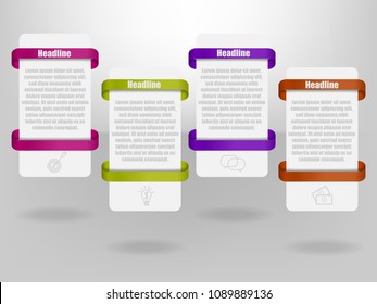 Vector illustration of creative colorful ribbon, modern icons, business infographic template, represent as steps or workflow diagram.