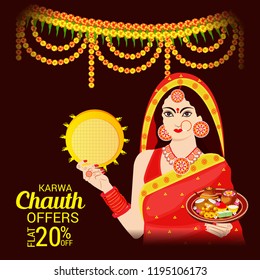 Vector illustration of a Creative Concept Background for indian Festival of karwa Chauth Celebration.