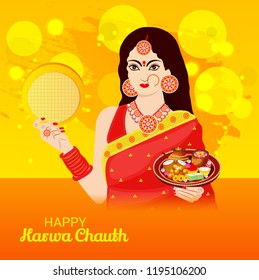 Vector illustration of a Creative Concept Background for indian Festival of karwa Chauth Celebration.