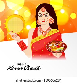 Vector illustration of a Creative Concept Background for indian Festival of karwa Chauth Celebration.