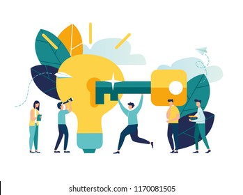 Vector Illustration, Creative Concept Idea Key To Success, Light Bulb Energy And Symbol, Search For New Creative Thoughts