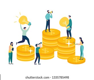 Vector illustration, creative concept idea of the key to success, energy bulb and symbol, search for new creative thoughts, investments and investing money in ideas