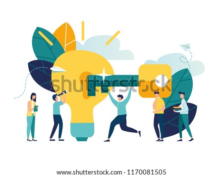 Vector illustration, creative concept idea key to success, light bulb energy and symbol, search for new creative thoughts