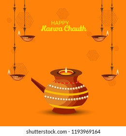 Vector illustration of a Creative Concept for indian Festival of karwa Chauth celebration.