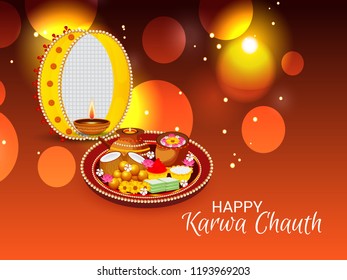 Vector illustration of a Creative Concept for indian Festival of karwa Chauth celebration.