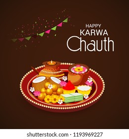 Vector illustration of a Creative Concept for indian Festival of karwa Chauth celebration.