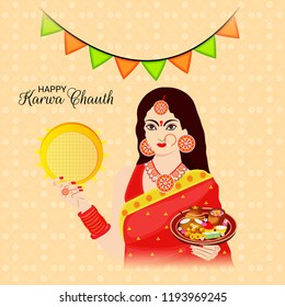 Vector illustration of a Creative Concept for indian Festival of karwa Chauth celebration.
