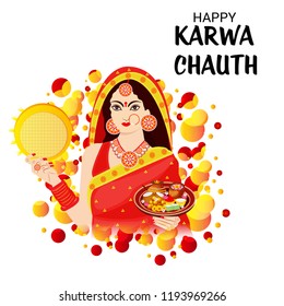Vector illustration of a Creative Concept for indian Festival of karwa Chauth celebration.