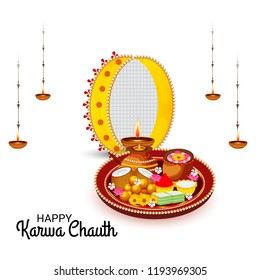 Vector illustration of a Creative Concept for indian Festival of karwa Chauth celebration.