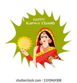Vector illustration of a Creative Concept for indian Festival of karwa Chauth celebration.