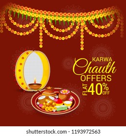 Vector illustration of a Creative Concept Offer Banner for indian Festival of karwa Chauth Celebration.