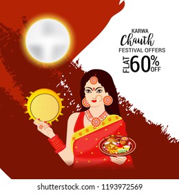 Vector illustration of a Creative Concept Offer Banner for indian Festival of karwa Chauth Celebration.