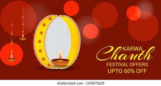 Vector illustration of a Creative Concept Offer Banner for indian Festival of karwa Chauth Celebration.