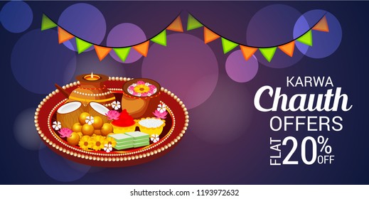 Vector illustration of a Creative Concept Offer Banner for indian Festival of karwa Chauth Celebration.