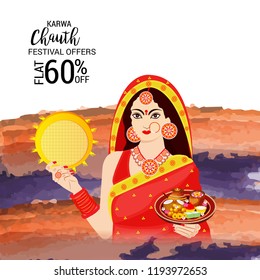 Vector illustration of a Creative Concept Offer Banner for indian Festival of karwa Chauth Celebration.