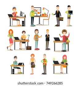 Vector Illustration Of Creative Director And His Team Programmer, Creator, Website Developer, Graphic Designer. Creative Team People Symbols, Icons Isolated On White Background. Flat Style Design.