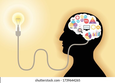 Vector illustration of creative human brain with business finance chart and graph idea concept

