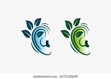 Vector illustration of creative human earlobe logo design, natural ear and leaf logo