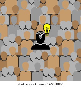 vector illustration of Creative idea concept, a Person with a innovative idea one in a group of business people