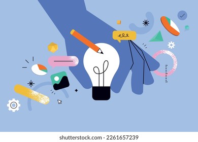 Vector illustration of creative idea, startup, project development.
Creative concept for web banner, social media banner, business presentation, marketing material.