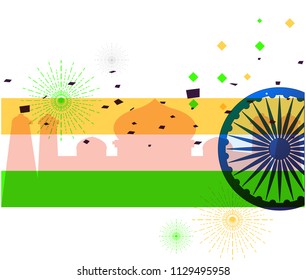 Vector illustration. Creative Indian National Flag colour background with Ashoka Wheel. 15 th of August for Happy Independence Day of India celebration