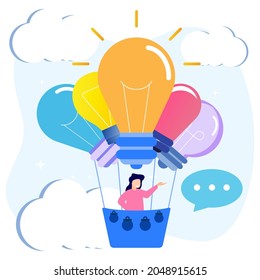 Vector illustration of a creative, innovative idea scene inspiration and discovery scene. Project development with imagination and creativity approach.