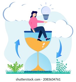 Vector illustration of a creative inspiration project achieving a goal. Innovative exploration or development of bright ideas with empowerment from teachers or company leaders.