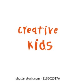 Vector illustration of creative kids text. Logo for creativity class, kids art, craft. Banner of art and design education for children. Learning icon concept. Illustration for art class, school.