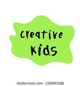 Vector illustration of creative kids text. Logo for creativity class, kids art, craft. Banner of art and design education for children. Learning icon concept. Illustration for art class, school.