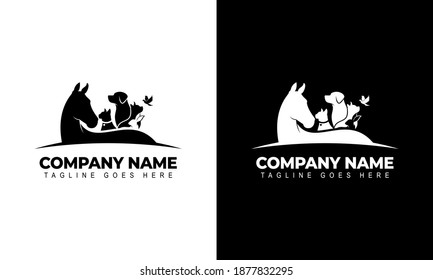 Vector illustration of creative logo design graphics. Horse, Dog, Cat, Rabbit and bird vector template on black and white background