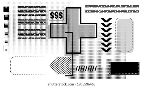 Vector illustration of creative modern background, stylish graphic in memphis style with imitation of typography.