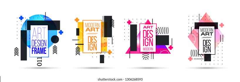 vector illustration creative modern frames. stylish graphics with elements of typography red, yellow, blue and Living Coral, abstract shape. element for design business cards, invitations, gift cards