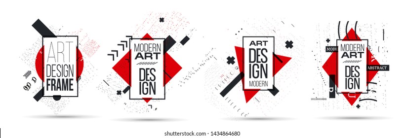 vector illustration creative modern frames. stylish graphics with elements of typography red abstract shape. element for design business cards, invitations, gift cards, flyers and brochures