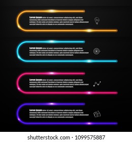 Vector illustration of creative neon light, business infographic template and modern icons represent as steps or workflow diagram. 