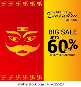 Vector illustration of Creative Offer banner or poster of dussehra with Ravana head.