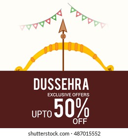 Vector illustration of Creative Offer banner or poster of dussehra with Bow and Arrow.