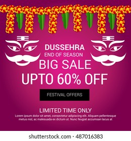 Vector illustration of Creative Offer banner or poster of dussehra with Ravana head.