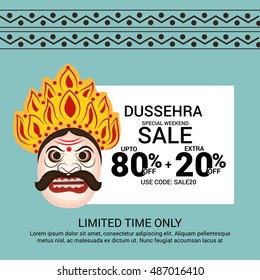 Vector illustration of Creative Offer banner or poster of dussehra with Ravana head.