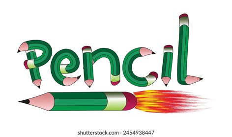 vector illustration of creative pencil style letters, pencil forming creative letters, creative style pencils