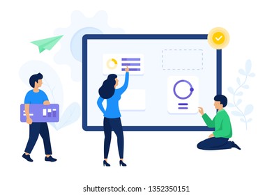 Vector illustration of creative people are working together to finish project. Illustration of collaboration, flat design style. Isolated Vector