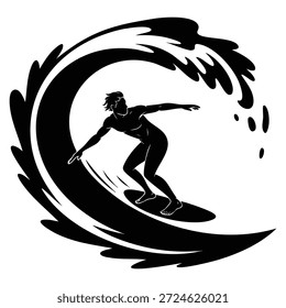 Ilustración vectorial de póster creativo surfista silueta sobre fondo grunge mano lettering cita perfecta para camiseta bolso imprime tarjetas de felicitación o invitaciones