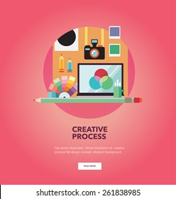 Vector illustration of creative process, concept with icons. Flat design.