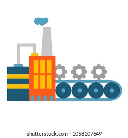 Vector illustration of creative professional mechanism with conveyor to produce new spare parts on white background