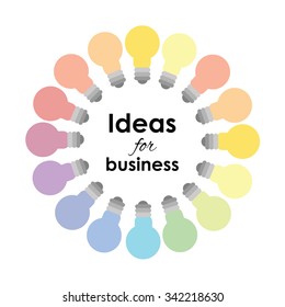 Vector illustration for creative projects and startups with colorful lightbulbs, circle design on white background