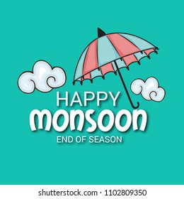 Vector illustration of a Creative Sale Banner for Monsoon Season With Colorful Umbrella,rain drop,Text Space Background.