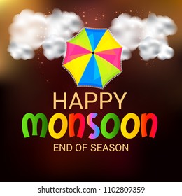 Vector illustration of a Creative Sale Banner for Monsoon Season With Colorful Umbrella,rain drop,Text Space Background.