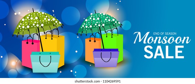 Vector illustration of a Creative Sale Banner for Monsoon Season With Colorful Umbrella,rain drop,Text Space Background.