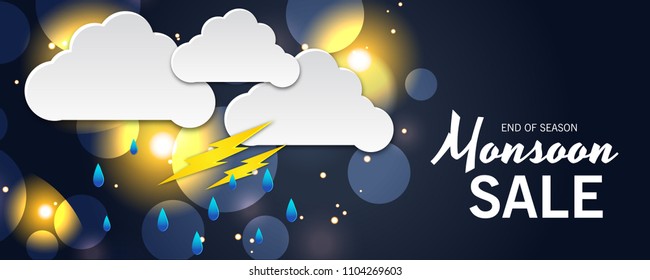 Vector illustration of a Creative Sale Banner for Monsoon Season With Colorful Umbrella,rain drop,Text Space Background.
