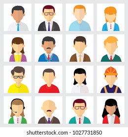 Vector illustration of creative team leader and staff business people avatar collection