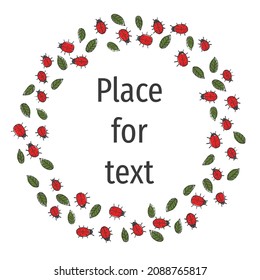 Vector illustration, creative template with ladybugs and leaves. Cute frame for diplomas, certificates, vouchers, cards, invitations and other designs